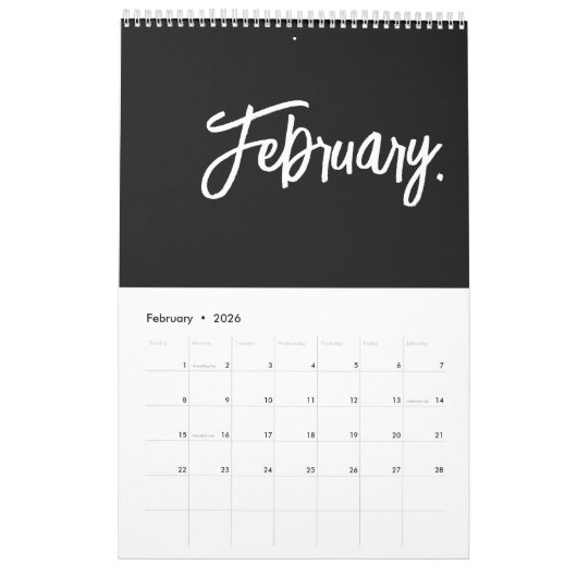 Schwarz-Weiß-Moderne Minimalistische Mauer Kalender (Feb 2026)