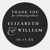 Schwarz-Weiß-Moderne Monogram-Hochzeit Danke Runder Aufkleber (Vorderseite)