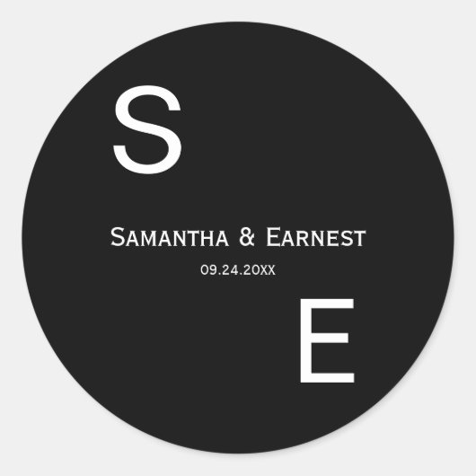 Schwarz-Weiß-Moderne Monogramm-Gastgeschenk Hochze Runder Aufkleber (Vorderseite)