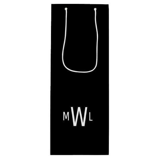 Schwarz-Weiß-Moderne Monogramm-Hochzeit Geschenktüte Für Weinflaschen (Vorderseite)