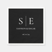 Schwarz-Weiß-Moderne Monogramm-Hochzeit Serviette (Vorderseite)