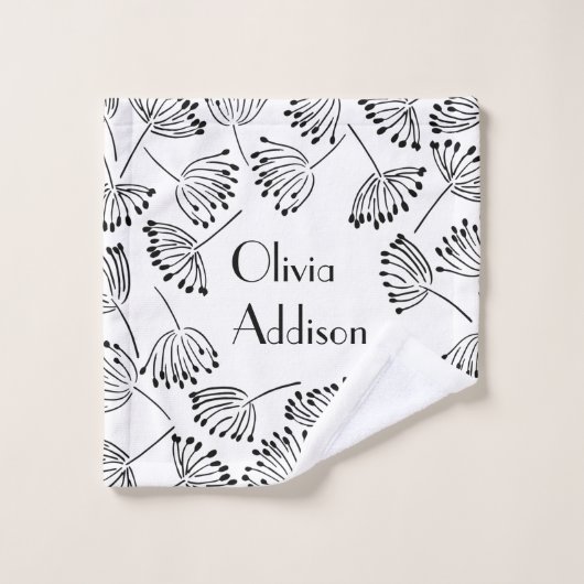Schwarz-Weiß-Moderne Name Blumenleuchter Badhandtuch Set (Waschlappen)
