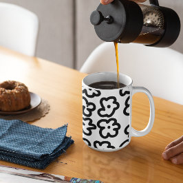 Schwarz-Weiß-Moderne Niedliche Blumen Zeichnend Kaffeetasse