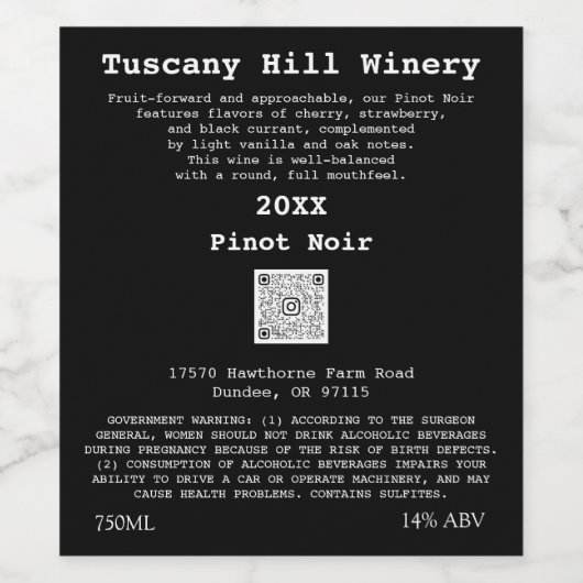 Schwarz-weiß-MODERNE QR-Code-LOGO Weinetikett (Einzelnes Label)