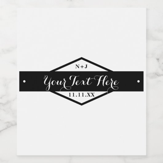 Schwarz & Weiß Moderne Rustikale Hochzeitweilige W Weinetikett (Einzelnes Label)
