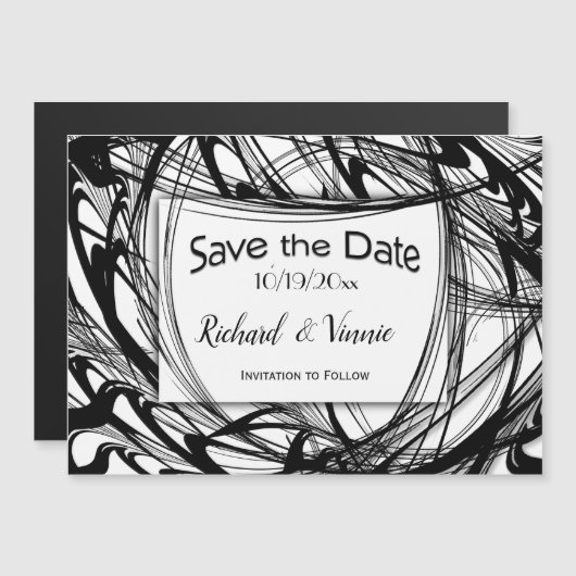 Schwarz-Weiß-Moderne Save the Date Magneteinladung (Vorne/Hinten)