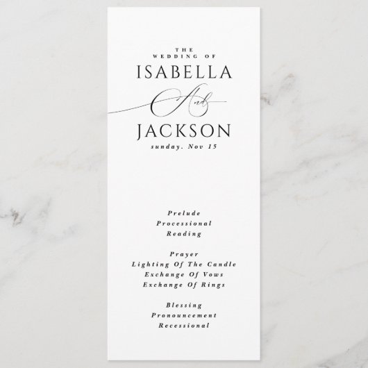 Schwarz & Weiß Moderne, schlichte Elegante Hochzei Programm (Vorderseite)