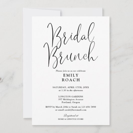 Schwarz-Weiß-Moderne Script Bridal Bounch-Dusche Einladung (Vorderseite)