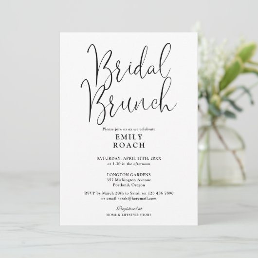 Schwarz-Weiß-Moderne Script Bridal Bounch-Dusche Einladung (Stehend Vorderseite)