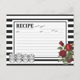 Schwarz Weiß Moderne Streifen Florales Rezeptkar Postkarte
