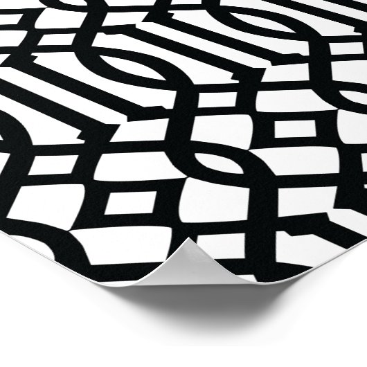 Schwarz-Weiß-Moderne Trellis-Muster Poster (Ecke)