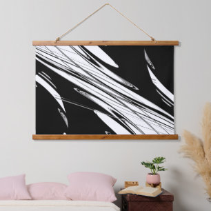 Schwarz-Weiß-Moderne Wandteppich Mit Holzrahmen