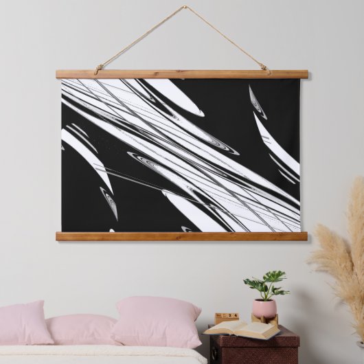 Schwarz-Weiß-Moderne Wandteppich Mit Holzrahmen (Schlafzimmer)