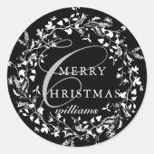 Schwarz-Weiß-Moderne Wildblume Weihnachten Runder Aufkleber (Vorderseite)