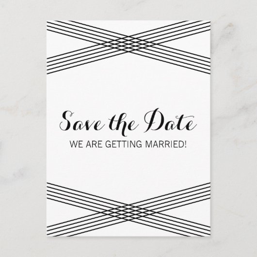 Schwarz-weiß Moderner Deko Save the Date Postkarte (Vorderseite)