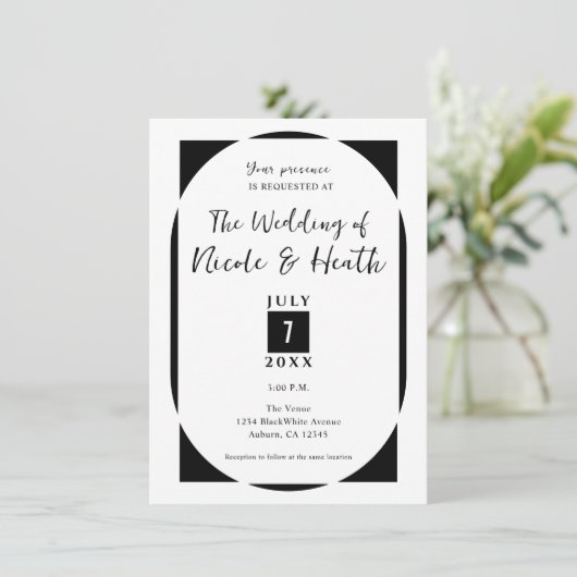 Schwarz/Weiß Moderner Minimal Save the Date Einladung (Stehend Vorderseite)