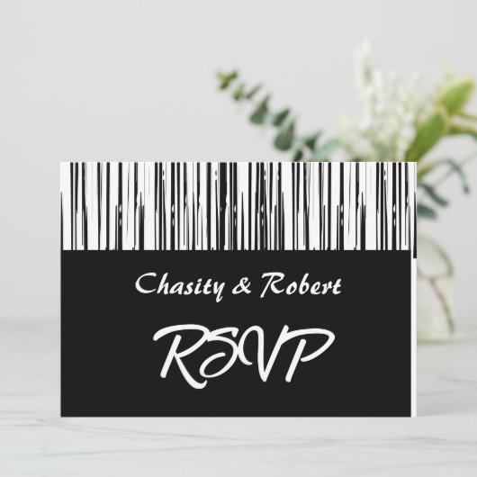 Schwarz-Weiß Moderner Streifen Elegant Minimalisti Einladung (Stehend Vorderseite)