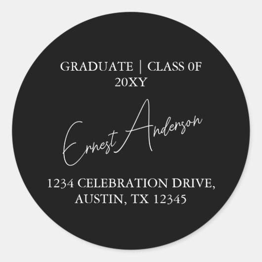 Schwarz-weiß Modernes Abschluss Rücksendeadresse S Runder Aufkleber (Vorderseite)