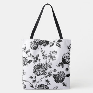 Schwarz-weiß modernes Blumen-Toile Tasche