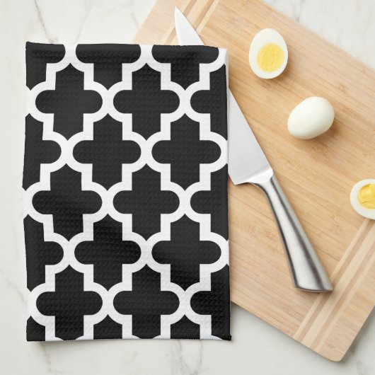 Schwarz-Weiß-Modernes marokkanisches Muster Geschirrtuch (Viertel Falte)