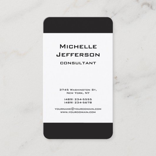 Schwarz/Weiß Modernes Minimalistisches Beruflich Visitenkarte (Vorderseite)