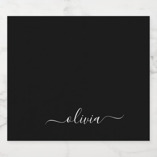 Schwarz-weiß Modernes Minimalistisches Monogramm Alkoholflaschenetikett (Einzelnes Label)