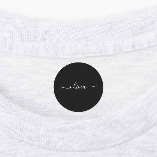 Schwarz-weiß Modernes Minimalistisches Monogramm Etiketten (Befestigt)