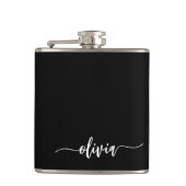 Schwarz-weiß Modernes Minimalistisches Monogramm Flachmann (Vorderseite)