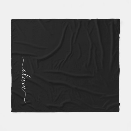 Schwarz-weiß Modernes Minimalistisches Monogramm Fleecedecke (Vorderseite (Horizontal))