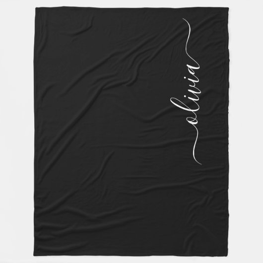 Schwarz-weiß Modernes Minimalistisches Monogramm Fleecedecke (Vorderseite)