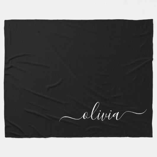 Schwarz-weiß Modernes Minimalistisches Monogramm Fleecedecke (Vorderseite (Horizontal))