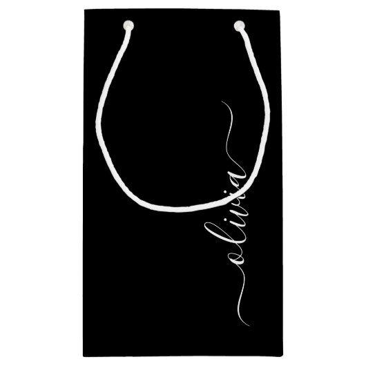 Schwarz-weiß Modernes Minimalistisches Monogramm Kleine Geschenktüte (Rückseite)