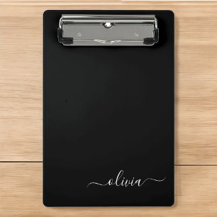Schwarz-weiß Modernes Minimalistisches Monogramm Mini Klemmbrett