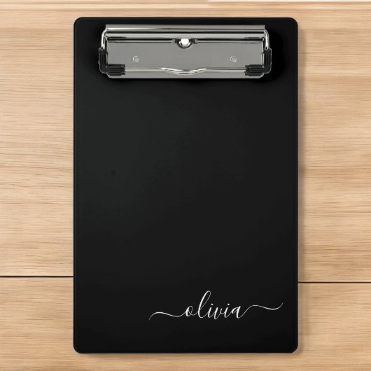 Schwarz-weiß Modernes Minimalistisches Monogramm Mini Klemmbrett
