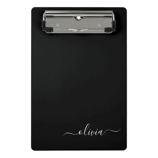 Schwarz-weiß Modernes Minimalistisches Monogramm Mini Klemmbrett (Vorderseite)