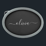 Schwarz-weiß Modernes Minimalistisches Monogramm Ovale Gürtelschnalle<br><div class="desc">Die Minimalistische Monogram Kollektion Schwarz/Weiß: Einfache Einfachheit und Eleganz in unseren minimalistischen Designs, die so gestaltet sind, dass sie Ihren Stil mühelos erweitern. Diese Kollektion wurde mit einem scharfen Blick für moderne Ästhetik gestaltet und weist elegante Schwarz-Weiß-Designs auf, die durch personalisierte Monogramme noch verstärkt werden. Von der schicken Schreibwaren bis...</div>
