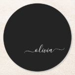 Schwarz-weiß Modernes Minimalistisches Monogramm Runder Pappuntersetzer<br><div class="desc">Die Minimalistische Monogram Kollektion Schwarz/Weiß: Einfache Einfachheit und Eleganz in unseren minimalistischen Designs, die so gestaltet sind, dass sie Ihren Stil mühelos erweitern. Diese Kollektion wurde mit einem scharfen Blick für moderne Ästhetik gestaltet und weist elegante Schwarz-Weiß-Designs auf, die durch personalisierte Monogramme noch verstärkt werden. Von der schicken Schreibwaren bis...</div>