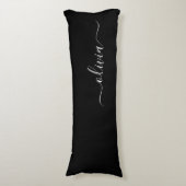 Schwarz-weiß Modernes Minimalistisches Monogramm Seitenschläferkissen (Vorderseite Vertikal)