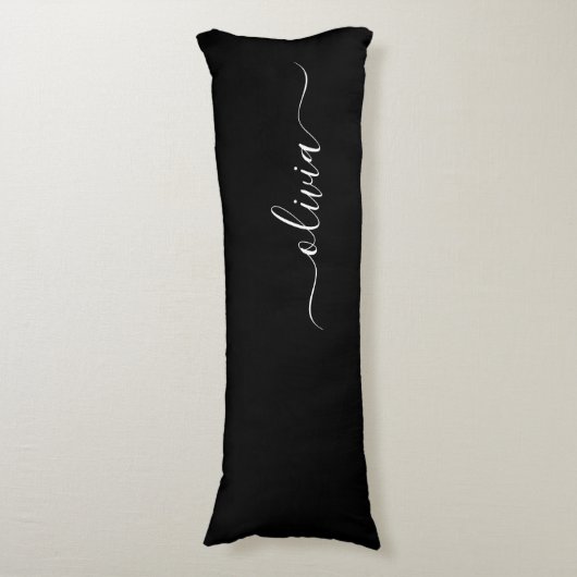 Schwarz-weiß Modernes Minimalistisches Monogramm Seitenschläferkissen (Vorderseite Vertikal)