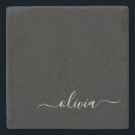 Schwarz-weiß Modernes Minimalistisches Monogramm Steinuntersetzer<br><div class="desc">Die Minimalistische Monogram Kollektion Schwarz/Weiß: Einfache Einfachheit und Eleganz in unseren minimalistischen Designs, die so gestaltet sind, dass sie Ihren Stil mühelos erweitern. Diese Kollektion wurde mit einem scharfen Blick für moderne Ästhetik gestaltet und weist elegante Schwarz-Weiß-Designs auf, die durch personalisierte Monogramme noch verstärkt werden. Von der schicken Schreibwaren bis...</div>