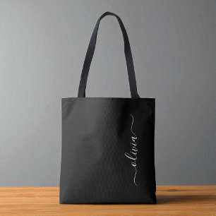 Schwarz-weiß Modernes Minimalistisches Monogramm Tasche