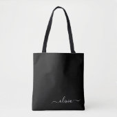 Schwarz-weiß Modernes Minimalistisches Monogramm Tasche (Vorderseite)