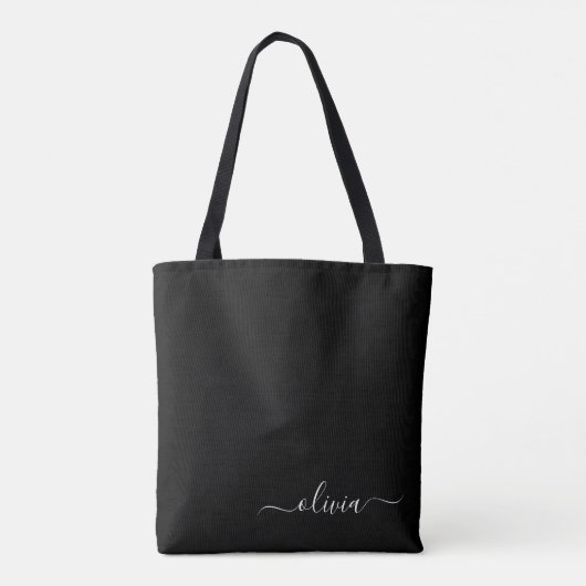 Schwarz-weiß Modernes Minimalistisches Monogramm Tasche (Rückseite)