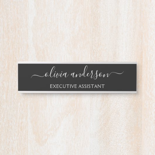 Schwarz-weiß Modernes Minimalistisches Monogramm Türschild (Vorderseite )