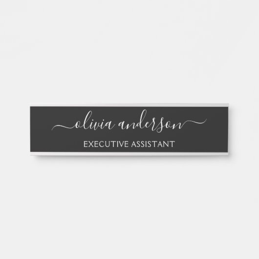 Schwarz-weiß Modernes Minimalistisches Monogramm Türschild (Vorderseite )