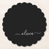 Schwarz-weiß Modernes Minimalistisches Monogramm Untersetzer (Vorderseite)