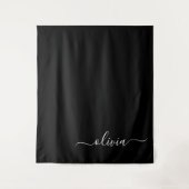 Schwarz-weiß Modernes Minimalistisches Monogramm Wandteppich (Vorderseite)