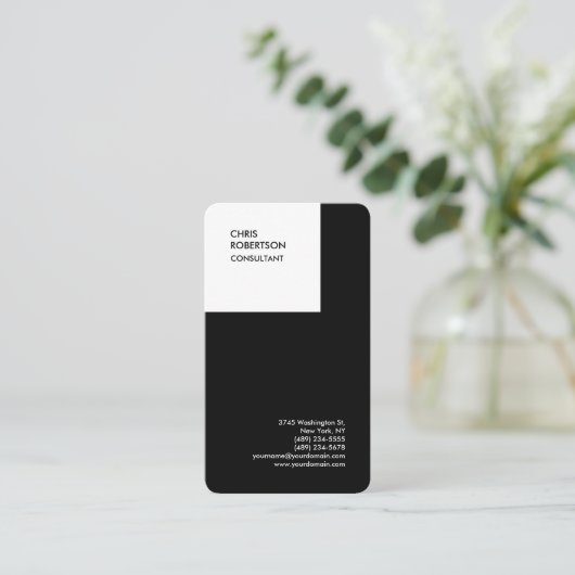 Schwarz-weiß Modernes Minimalistisches Schlicht Visitenkarte (Stehend Vorderseite)