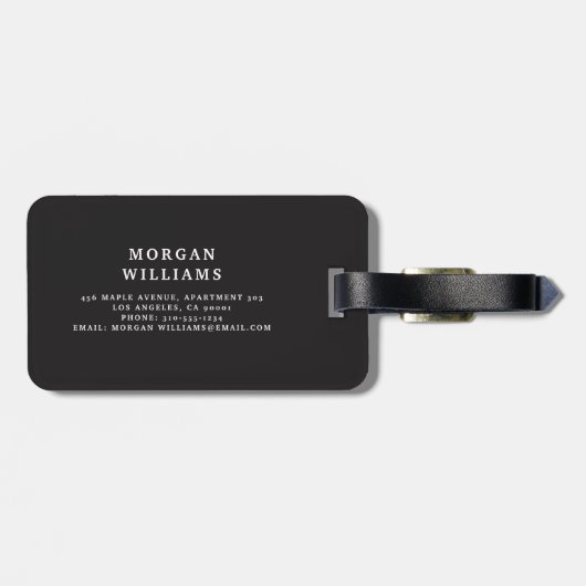 Schwarz-weiß Modernes Monogramm Minimalistisch Gepäckanhänger (Rückseite horizontal)