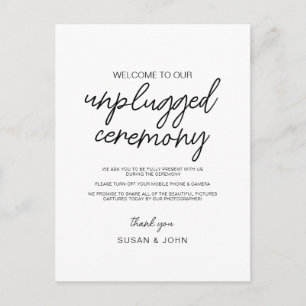 Schwarz-weiß modernes unplugged Hochzeitsschild Postkarte